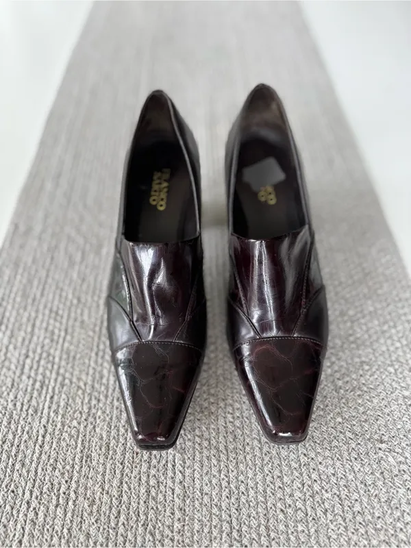 Vintage Franco Sarto Dark Brown Croc Embossed Faux Leather Block Heels Shoes 10 - Image 2