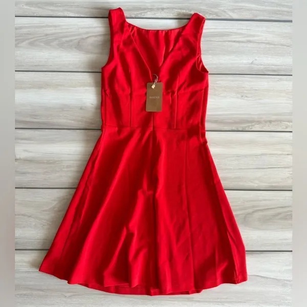 RIHOAS The Red Boat Neck High Waisted Mini Dress Small Red NWT IN PACKAGE - Image 4