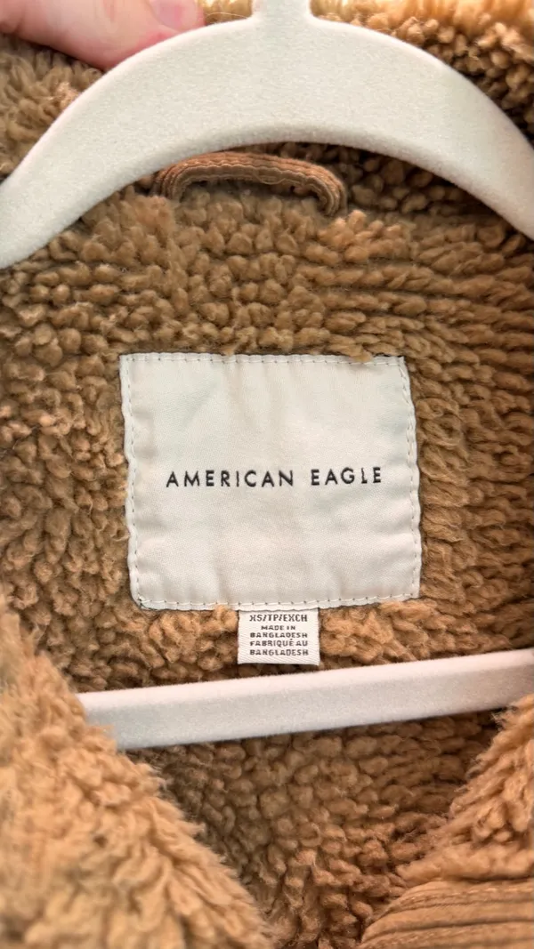 American Eagle Men’s Brown Lined Zip Cotton Bomber Jacket Short Spread XS - Image 3