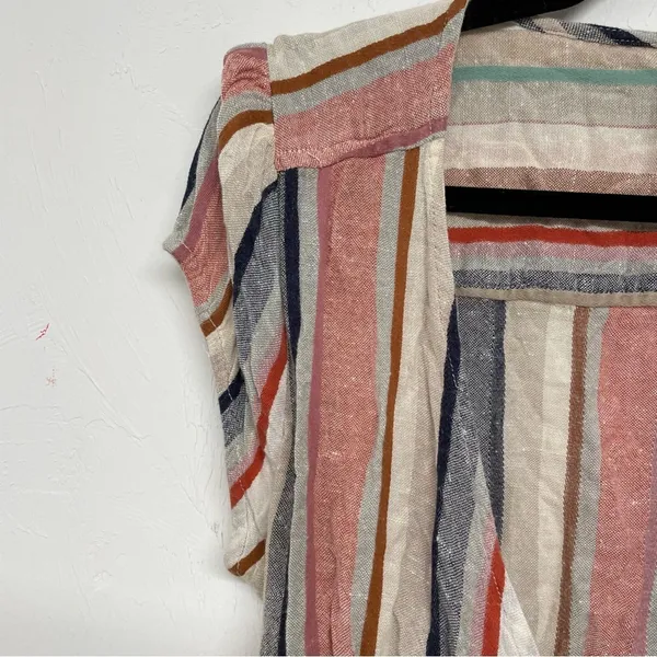 Free People Blue & Pink Vertical Striped Short Sleeve Wrap Dress Womens L Mini - Image 10