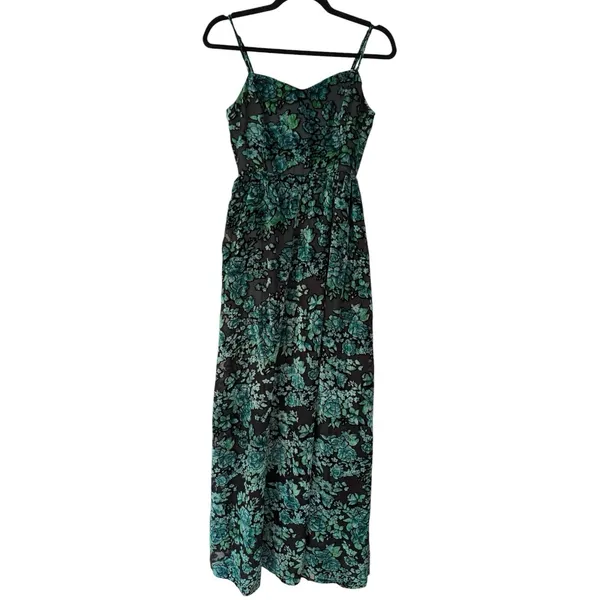 NWOT Lulus Green Black Minka Floral Burnout Velvet Maxi Dress Sweetheart Size XS - Image 3