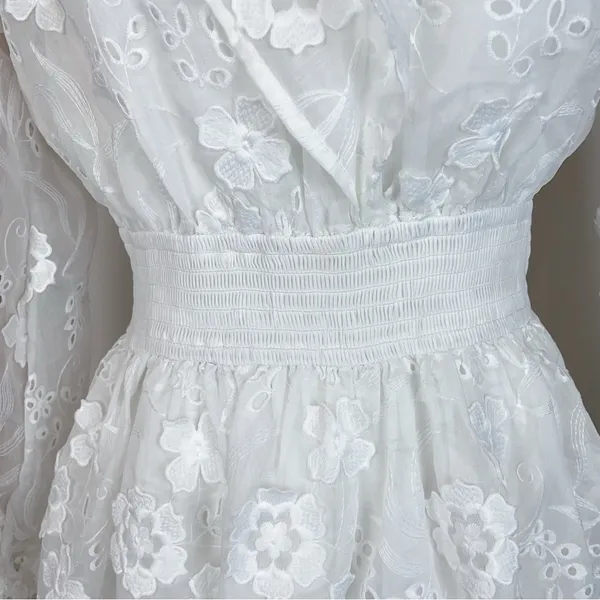 Elliatt Delphi Embroidered Lace Midi Dress in White Bridal Wedding Ready - Image 5