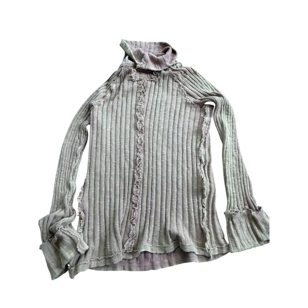 We The Free Free People Rose Ribbed Knit Mock Neck Distressed‎ Top Large - Image 2