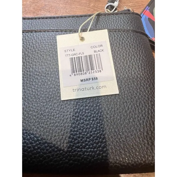 Trina Turk Black Wristlet Wallet Matching Keychain Cardholder Set Faux Leather - Image 9