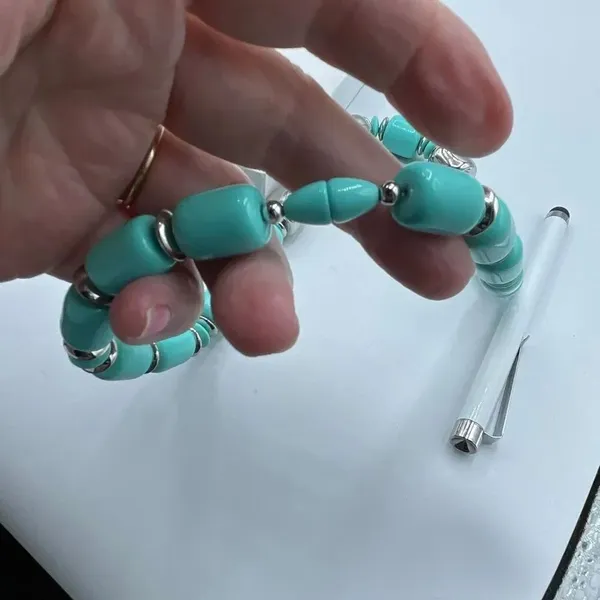 Vintage 1980’s acrylic silver & turquoise beaded necklace - Image 3