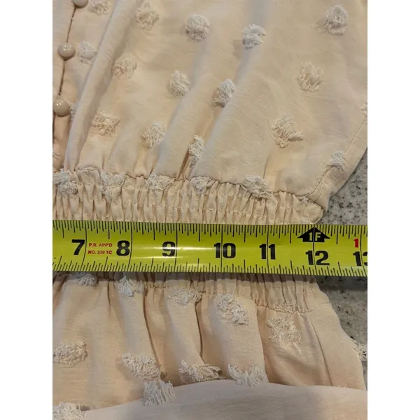 PrettyGarden Women Beige Swiss Dot Smocked Waist V-Neck Ruffle Midi Dress Medium - Image 6