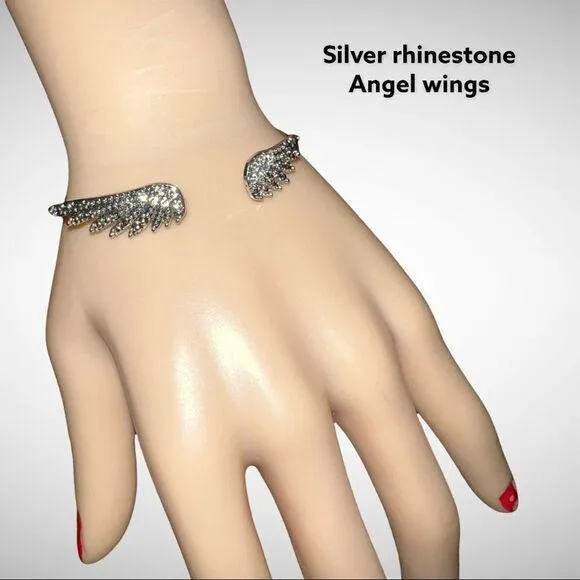 Beautiful silver angel wings bracelet with rhinestone incrusted design! - Image 2