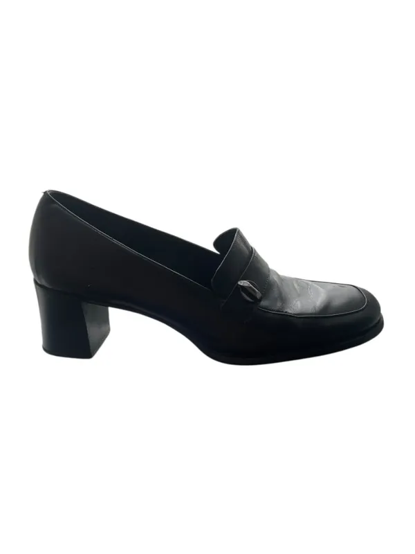 Vintage 90s Bandolino Black Leather Block Heel Wide Square Toe Loafers 8.5 - Image 3
