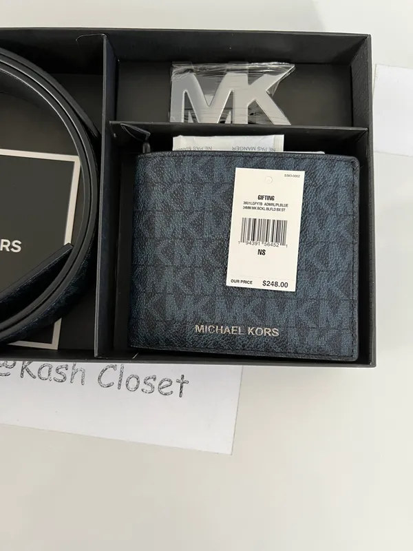 Michael Kors Mens Signature Belt & Billfold Wallet Set - Admiral/ Pale Blue - Image 7