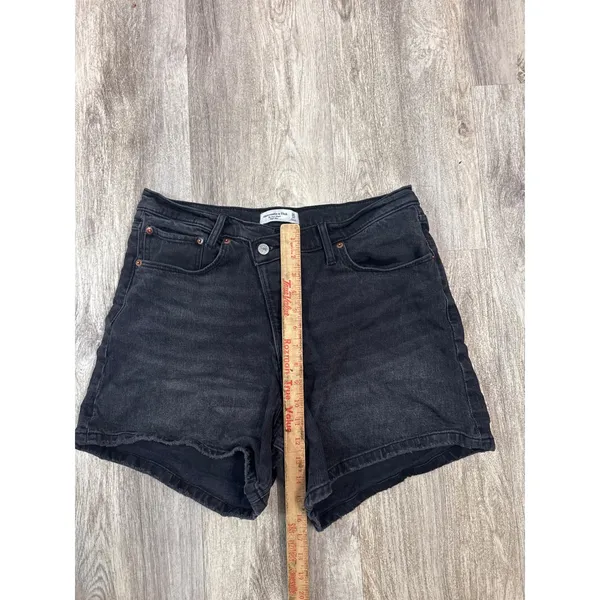 Abercrombie & Fitch The Dad Short High Rise Crossover Black Denim Shorts 32 14 - Image 5