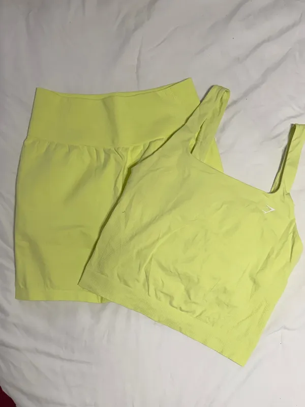 Gymshark Seamless Set Square-Neck Tank & Seamless Shorts in Yellow - Image 2