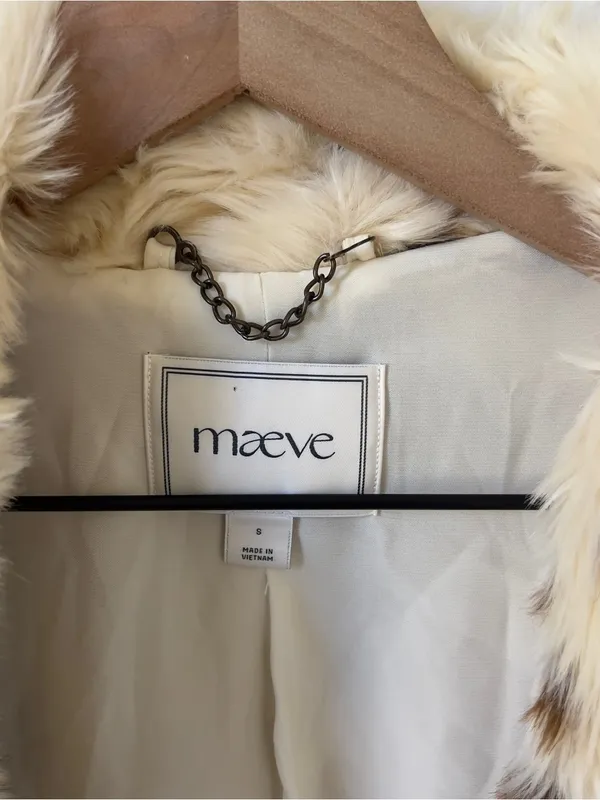Anthropologie Maeve Grand Glam Faux Fur Coat Long Jacket in Cream and Brown - Image 6