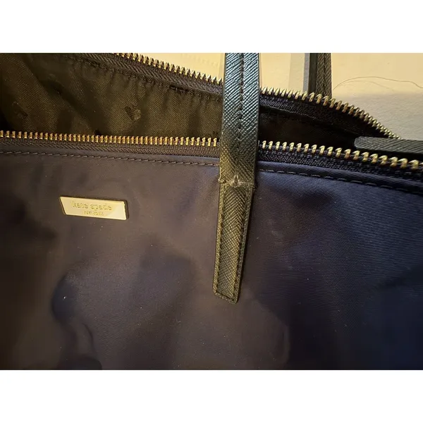 Kate Spade New York Nylon Tote Bag Navy Black Leather Straps Large - Image 4