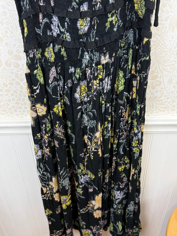 Free People Isla Black Floral Shoulder Tie Midi Dress - Size - Medium - Image 7