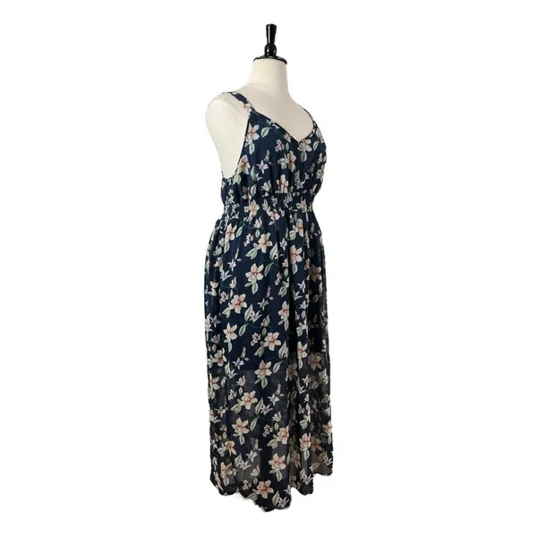 3rd + Malt New Midi Dress Smocked Hi Low Blue Pink Floral Women’s Plus Size 3XL - Image 2