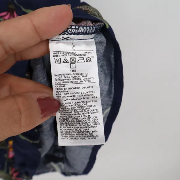 Old Navy Shirt Dress Womens L Sleeveless Navy Blue Floral Button-Down New - Image 5