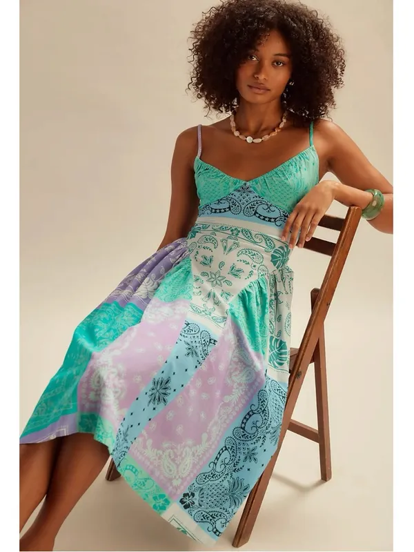 Free People Bohemian Bandana Tropical Wish You Would Midi Dress Size Large - Image 6