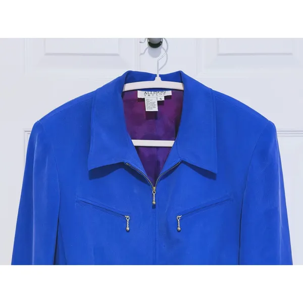 Vintage Allison Taylor Silk Blazer Jacket Small Blue 80s Retro Preppy Career - Image 6