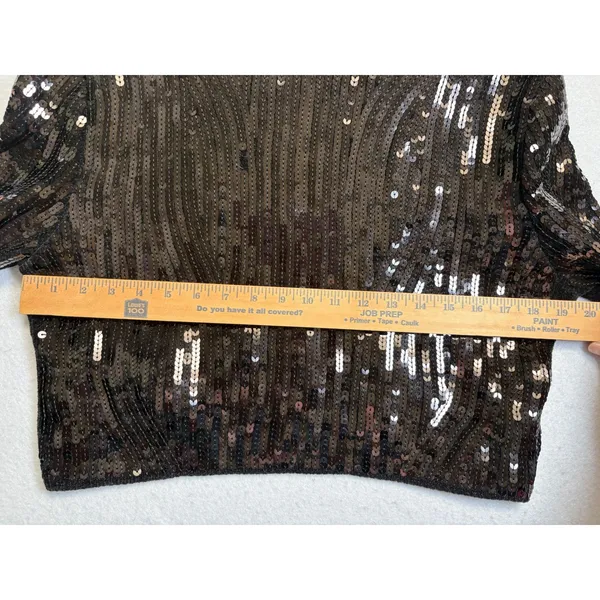 ZARA Sequin Pullover Top Black Cropped Long Sleeve Crew Neck Sweater Small - Image 6