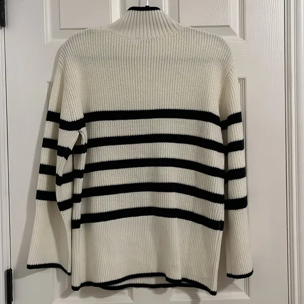Baltic Born Lush Cream Black Striped Tunic Mock Neck Sweater Size‎ Small Preppy - Image 5