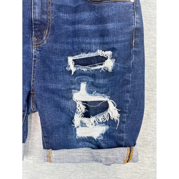 Judy Blue Distressed Denim Shorts Dark Wash Cuffed Bermuda XL - Image 4