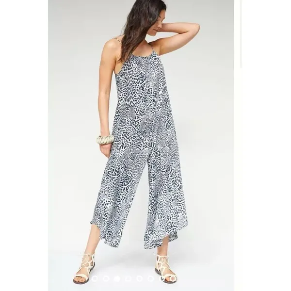 Anthropologie Breezy Wide-Leg Jumpsuit in Black Motif Animal Print‎ Large - Image 3