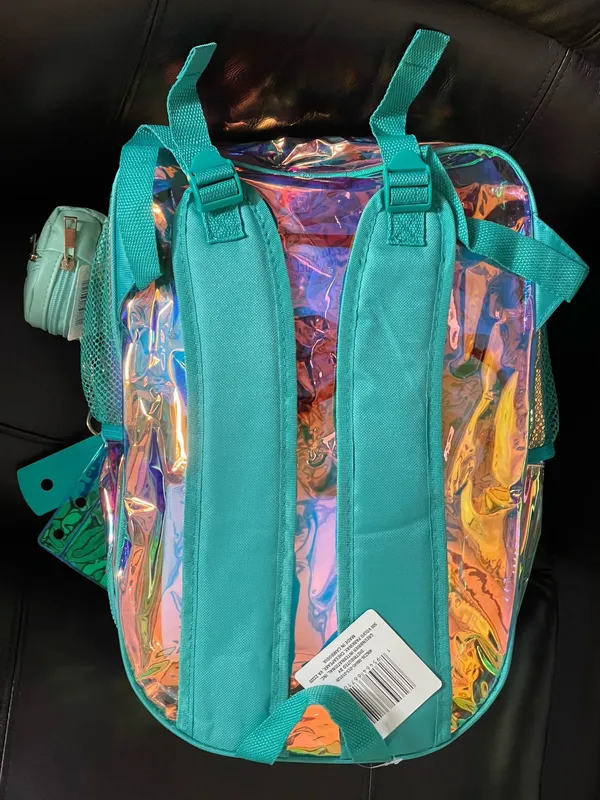 Holographic Teal Clear Backpack with Starry Wristlet Blue - Image 2