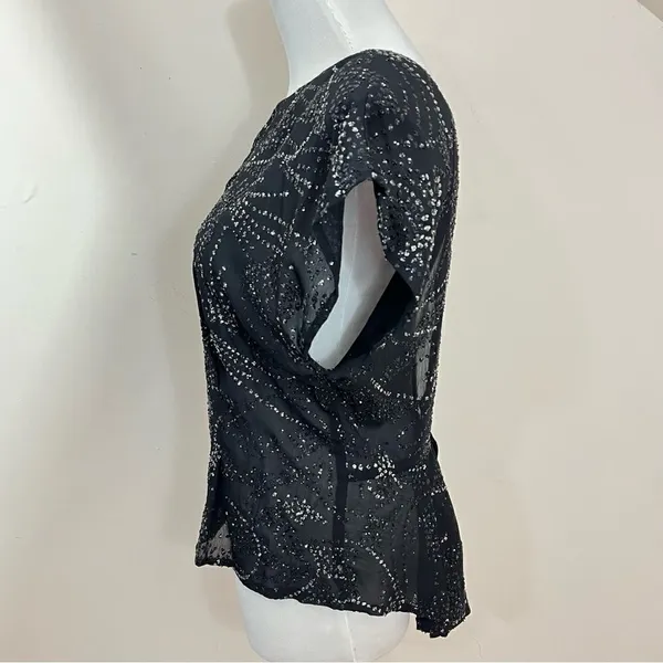 CFTC Studio Vintage 80’s Black Silk Beaded Evening Top M - Image 2