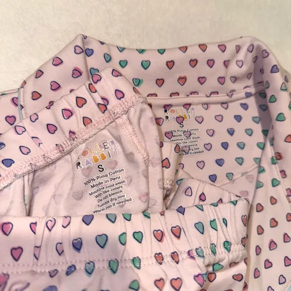 Roller Rabbit Lilac Disco Heart Polo Pajama Short Sleeve Shirt and Shorts Set size XS - Image 5