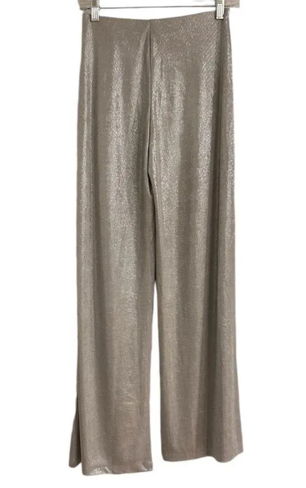 ZARA Silver Shimmer Stretchy Pull On Wide Leg Pants Size Small New with Tags - Image 14