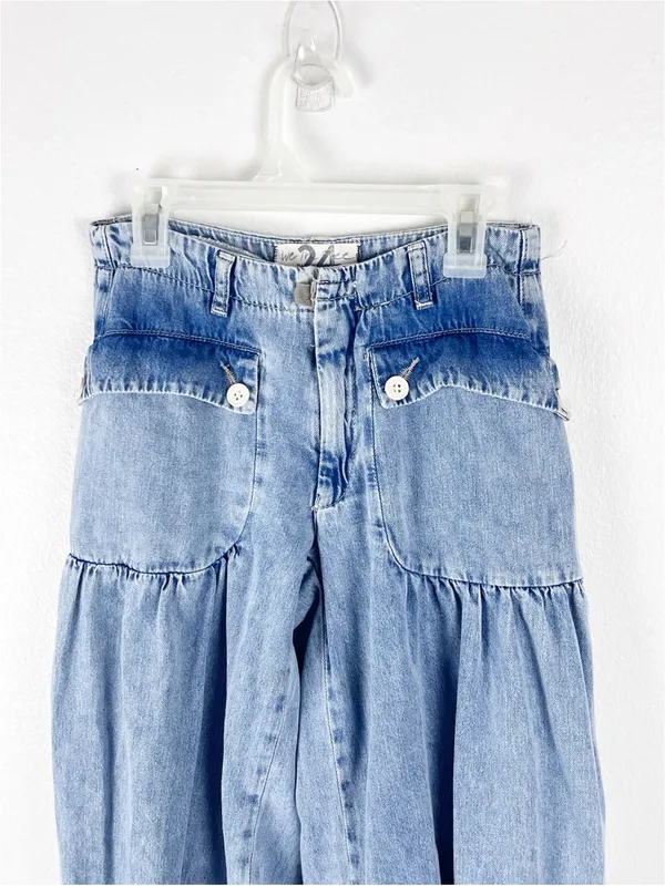 FREE PEOPLE Lotus Balloon Cuffed Hem Denim Blue Jeans Size 24 Boho Whimsical - Image 10