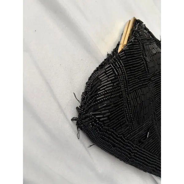 Vintage Marshall‎ Fields Black Beaded Clutch Hand Made Evening Bag Gold Chain - Image 2