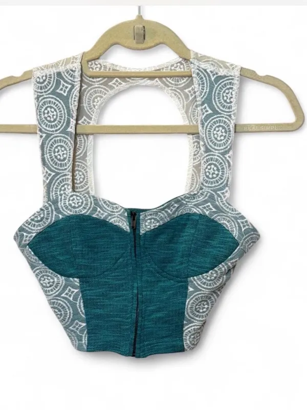 Pins & Needles Teal Turquoise & Ivory Cropped Top Bustier Sz S NWT Retail $39 - Image 2