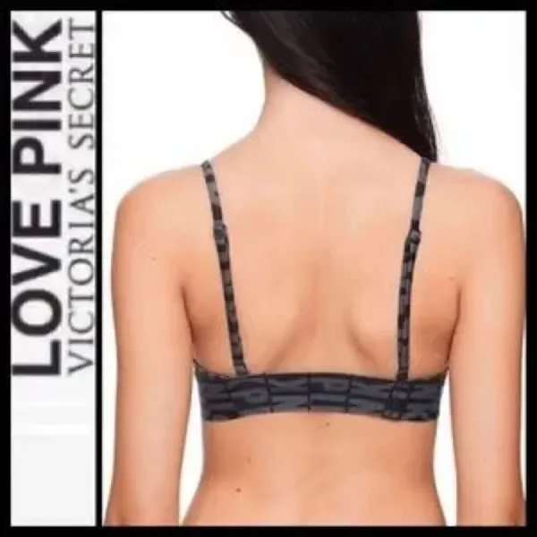 PINK Victoria's Secret Black and Grey Bonded Scalloped Bralette Bra - Image 3