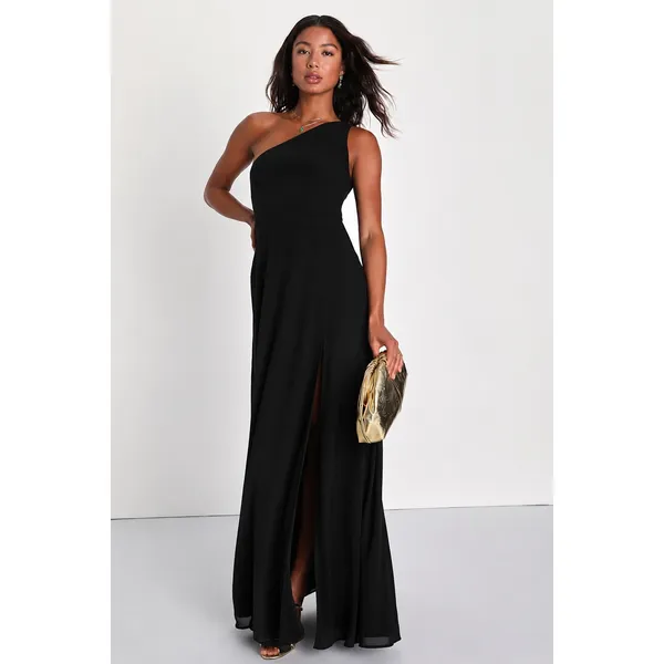 NWT Lulus Black One Shoulder Chiffon Maxi Dress Bridesmaid Wedding Party Sz XL - Image 2