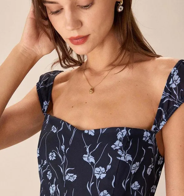 RIHOAS Navy Floral Sweetheart Neck Midi Dress - Image 5