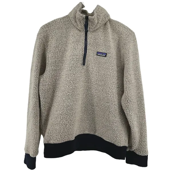 Patagonia Woolyester Fleece Sweater 1/4 Zip Stand Collar Knit Oatmeal Small - Image 2
