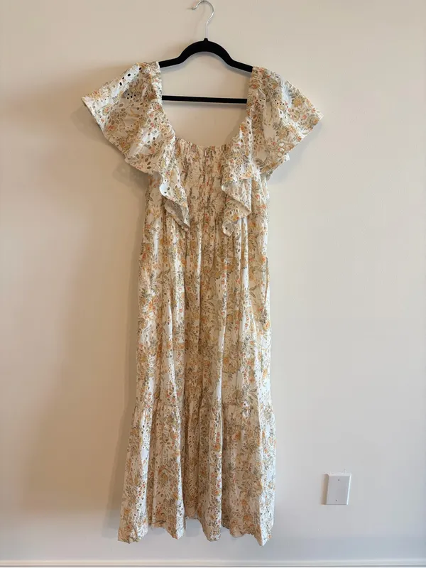En Saison Opposites Flutter-sleeve Eyelet Midi Dress Size L - Image 6