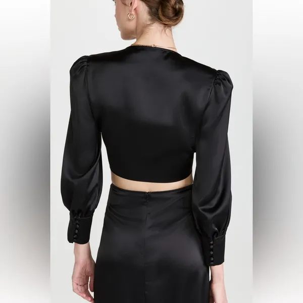 New black satin tie front top - Image 2