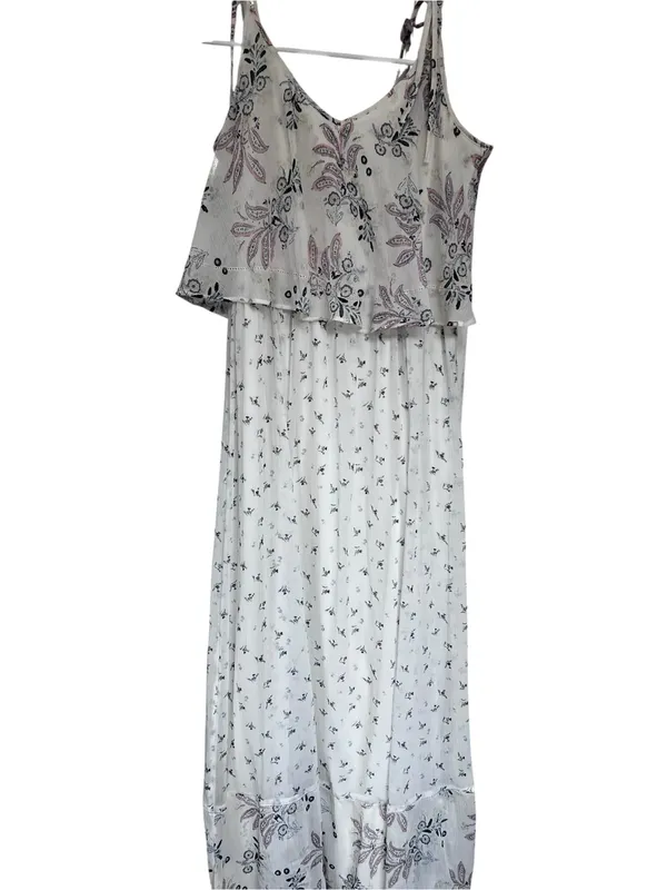 Abercrombie & Fitch White Maxi Dress with Pink Paisley and Black Floral Accents - Image 2