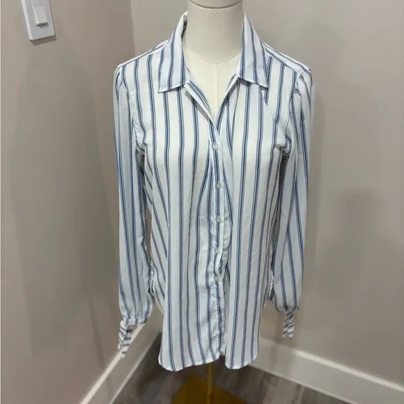 Abercrombie & Fitch Blue White Striped‎ Tie Cuff Button Down Shirt Womens Medium - Image 2
