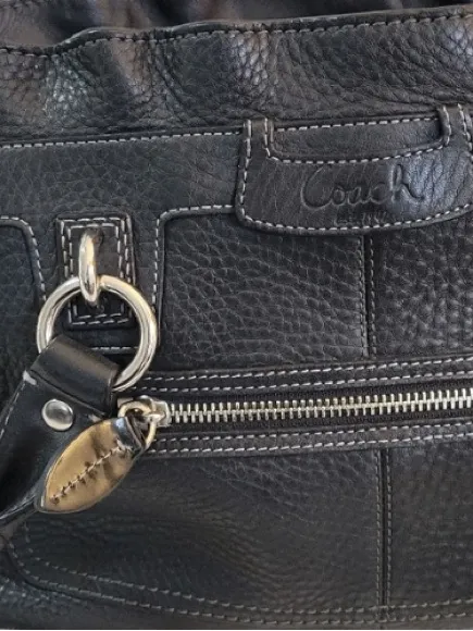 COACH Penelope Black Handbag Shoulder Bag Ruffle Pebbled Leather F14686 Everyday - Image 7