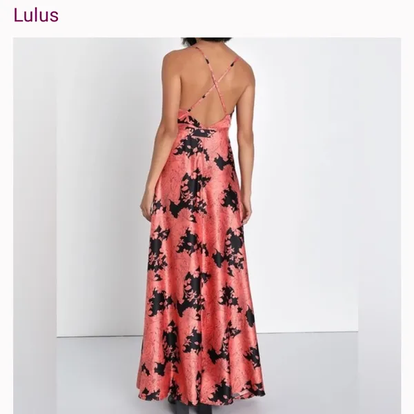 Lulus Tea Gardens Rusty Rose Floral Print Satin Maxi Dress Size Small - Image 6