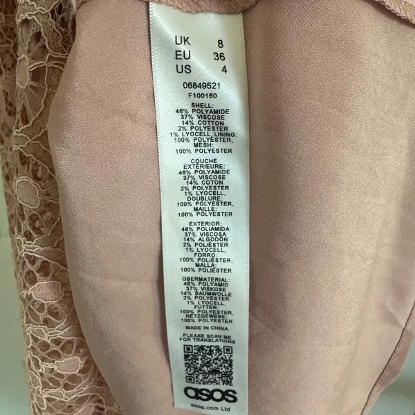 ASOS Blush Pink Lace Midi Dress Open Back Pinny Bodice Women’s 4 NWT - Image 5