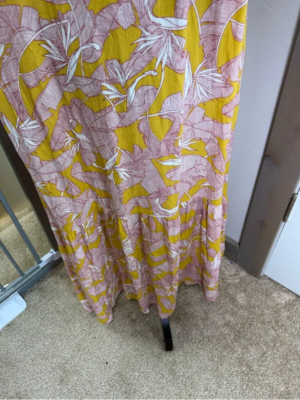 Knox Rose Square Neck Flutter Cap Sleeve Maxi‎ Dress Yellow Pink Floral Tropical - Image 7