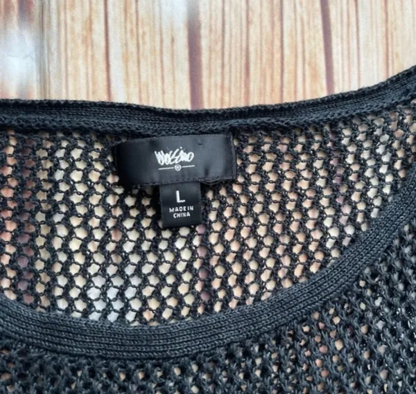 Mossimo Womens Short Sleeve Scoop Neck Crochet Knit Black Top Size Large - Image 9