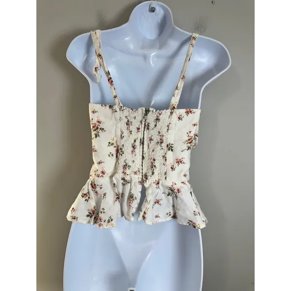 Reformation Kassi Top Geraldine Floral Linen Peplum Bustier Tie Strap Size 4 - Image 5