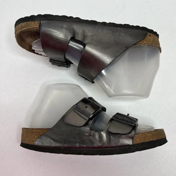 Birkenstock Arizona Size 37 US 6 6.5 Leather Sandals Anthracite Metallic Pewter - Image 4