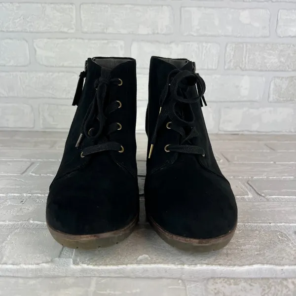 Dr Scholls Ankle Booties Womens 9 M Black Faux Suede Wedge Lace Up Zipper Nelly - Image 7