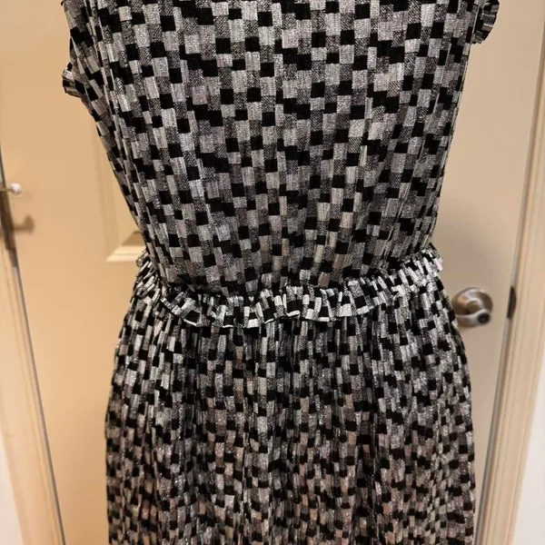 Zara Womens Black Silvered Checkered Dress S Metallic Rock Glam Cocktail Party - Image 3